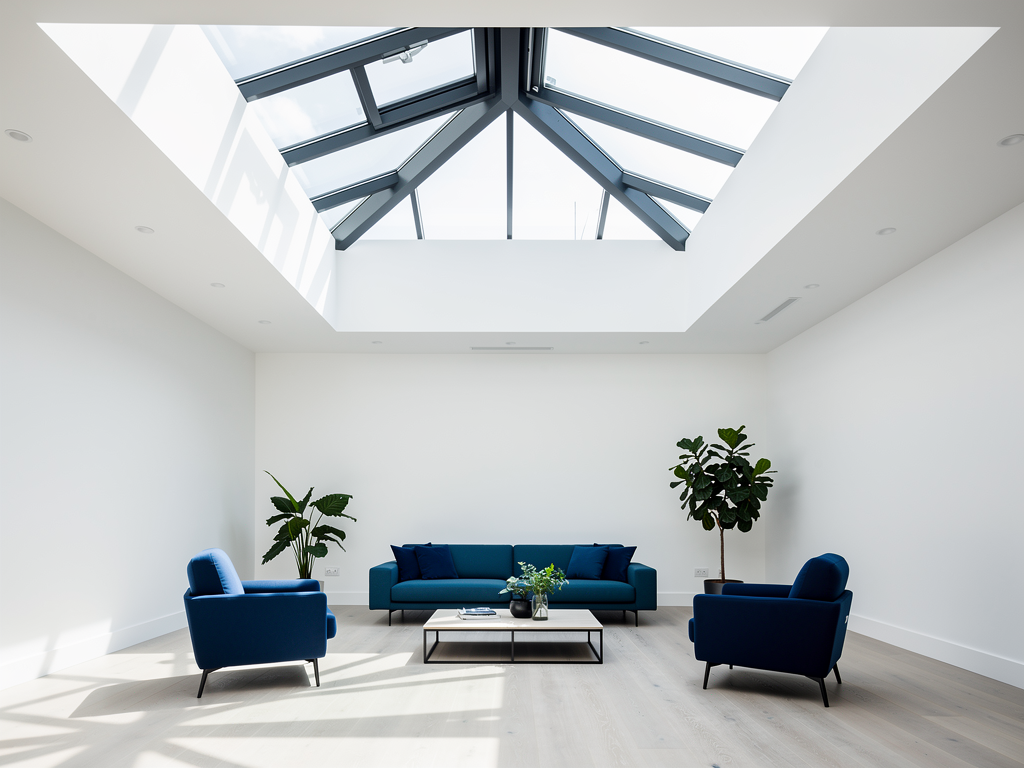 Intérieur moderne baigné de lumières naturelles avec puits de lumière