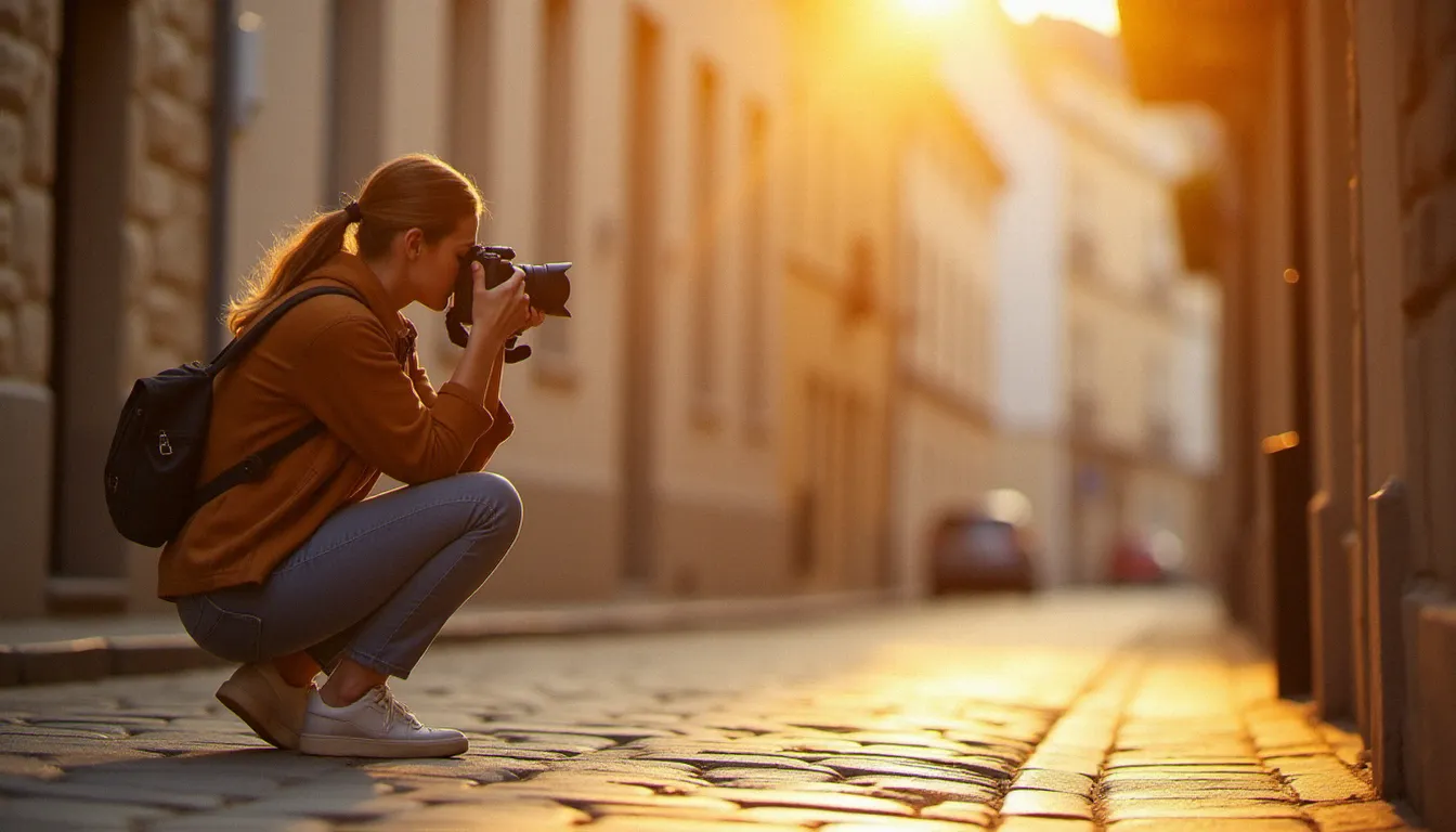 Photographe professionnelle en séance portrait en lumière naturelle dorée à La Rochelle, illustrant la valeur d'un photo prix professionnel
