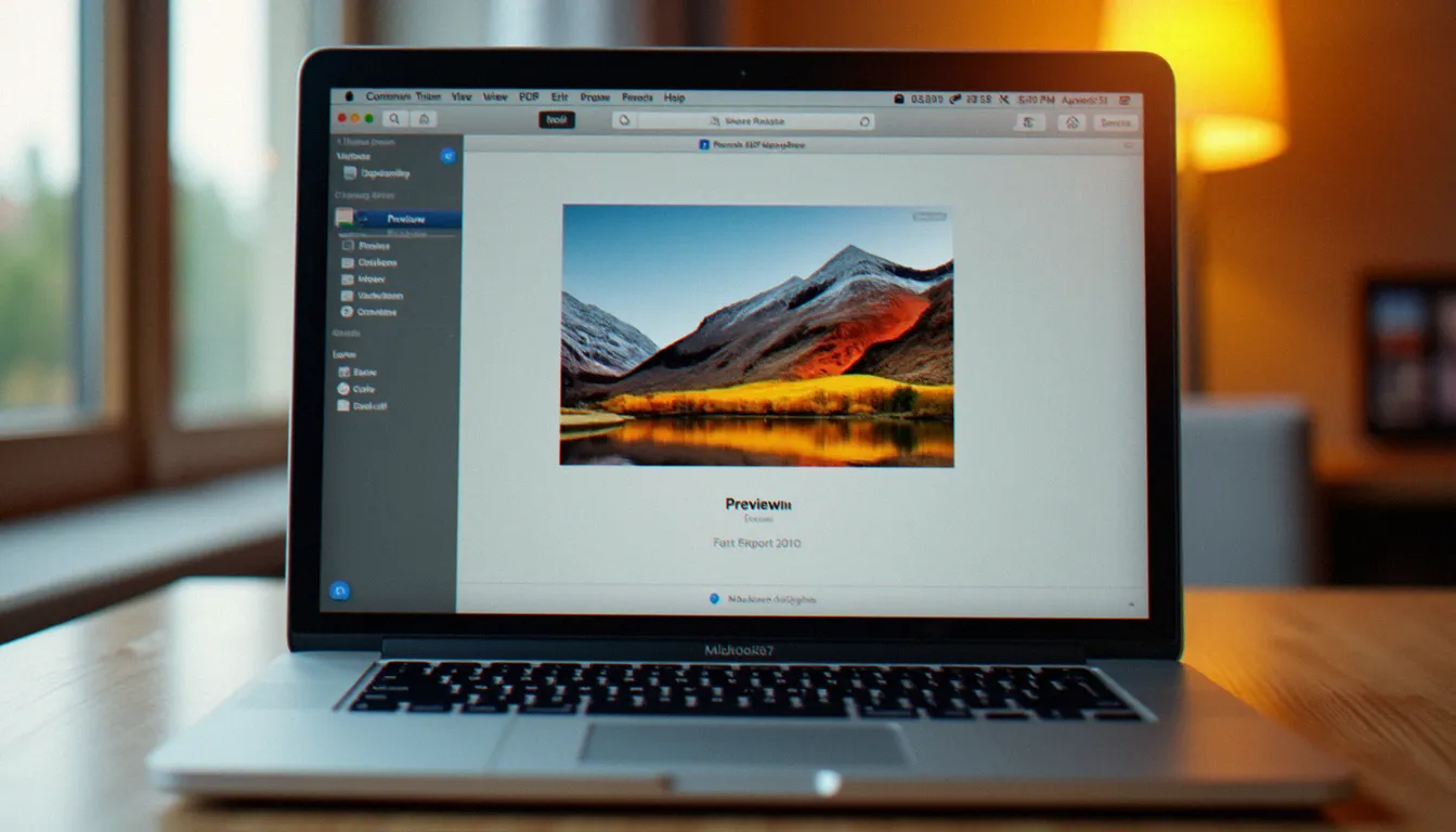 Écran MacBook affichant l'application Aperçu avec une photo en cours de conversion en PDF sur macOS