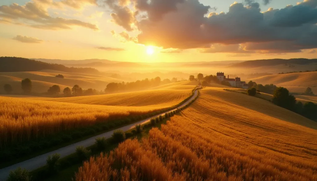 photo france 2026 featured Paysage français photographié en lumière dorée au lever du soleil, illustration de la photo France 2026 dans toute sa diversité rurale