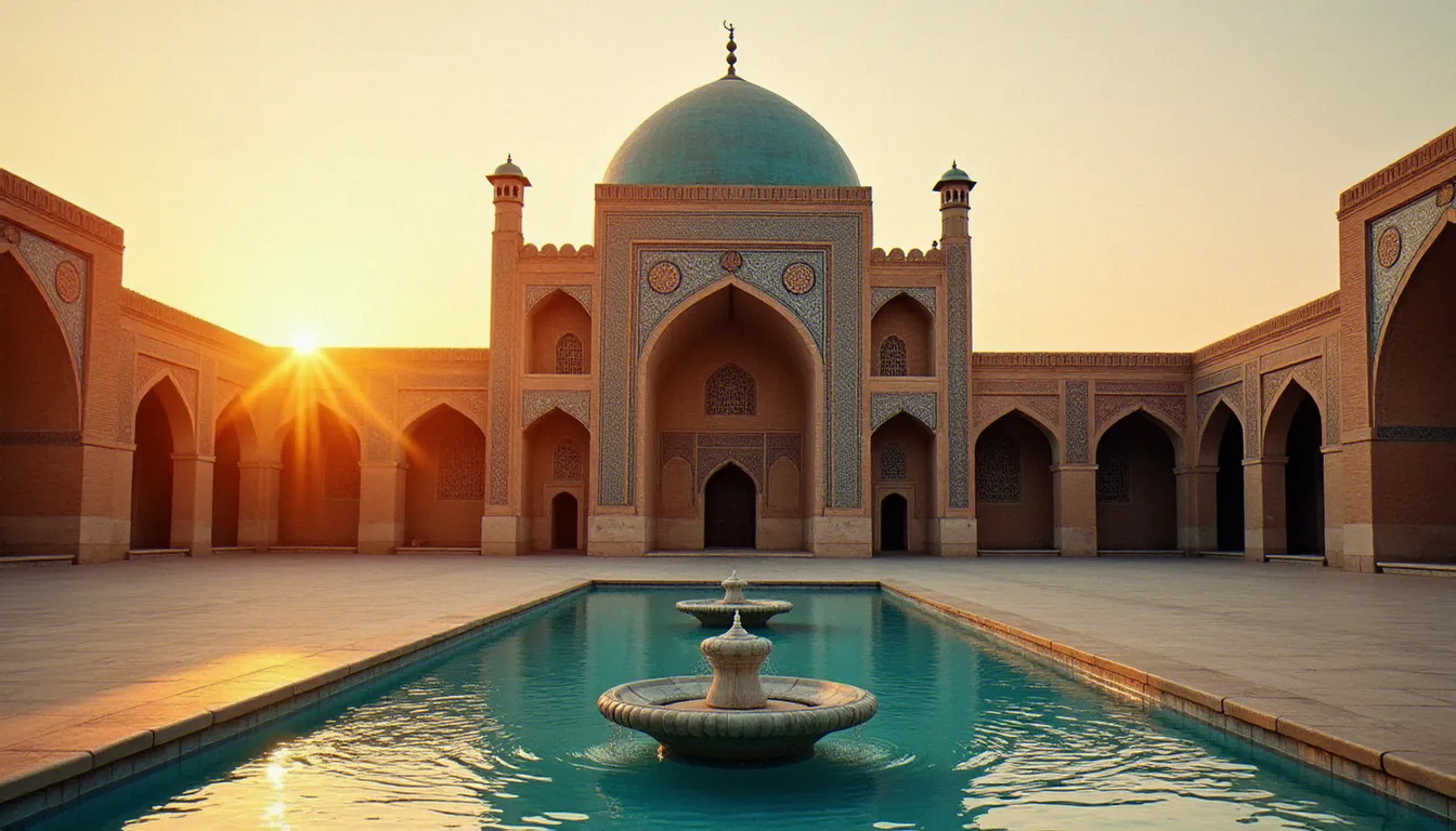 Dôme de la mosquée Sheikh Lotfollah à Ispahan baigné dans la lumière dorée du lever du soleil, illustration du photo guide supreme Iran