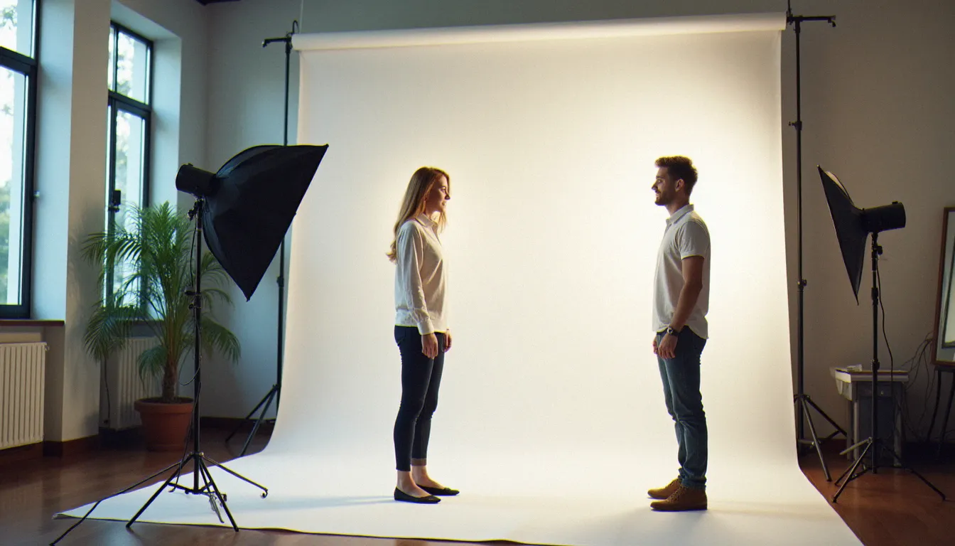 Portrait professionnel en lumière naturelle contre un fond blanc uni, idéal pour créer une photo sans fond au nom du sujet