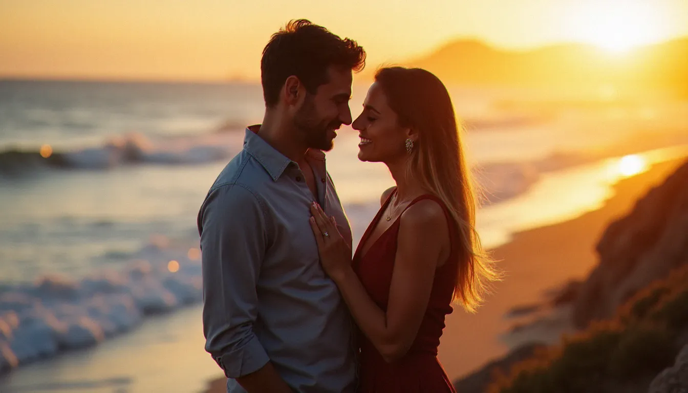 Photos du compagnon de Shana Loustau inspirant un portrait de couple en lumière naturelle dorée sur la côte atlantique française