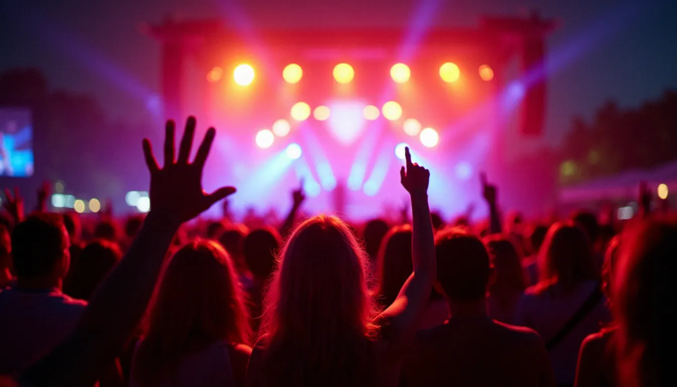 Foule lors d'un festival de musique en plein air, scène illustrant les exceptions légales à la prise de photo sans consentement en contexte événementiel